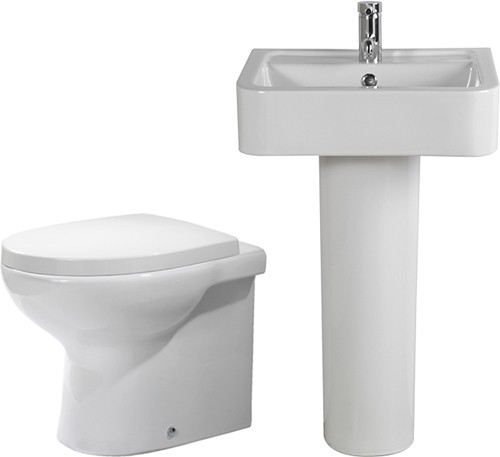 3 Piece Bathroom Suite, Back To Wall Toilet Pan, 51cm Basin. additional image