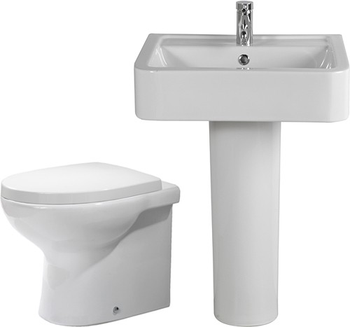 3 Piece Bathroom Suite, Back To Wall Toilet Pan, 58cm Basin. additional image