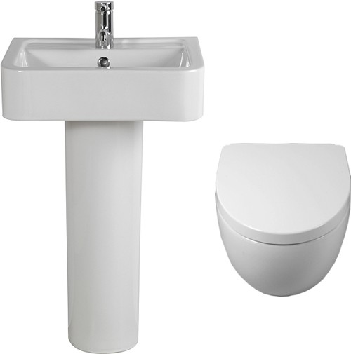 3 Piece Bathroom Suite, Wall Hung Toilet Pan & 51cm Basin. additional image