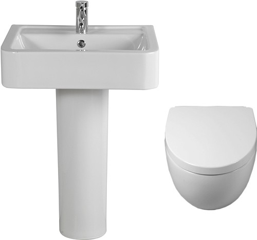 3 Piece Bathroom Suite, Wall Hung Toilet Pan & 58cm Basin. additional image