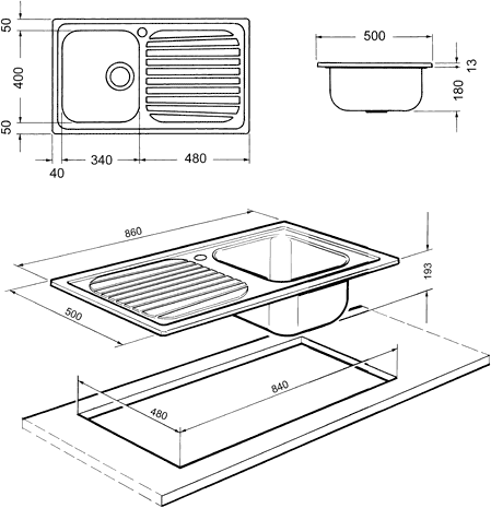 Cucina 1.0 Bowl Stainless Steel Kitchen Sink, Left Hand Drainer. additional image