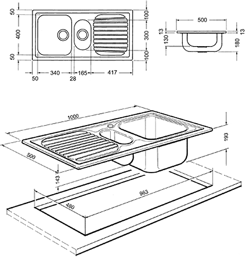 Cucina 1.5 Bowl Stainless Steel Kitchen Sink, Left Hand Drainer. additional image