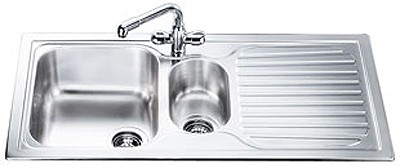 Cucina 1.5 Bowl Stainless Steel Kitchen Sink, Right Hand Drainer. additional image