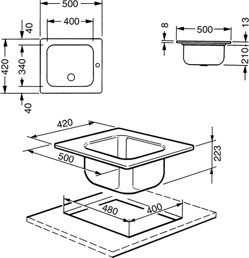 1.0 Bowl Rectangular Stainless Steel Single Inset Sink. additional image