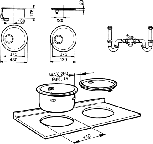 Round Bowl Inset Kitchen Sink And Drainer. additional image