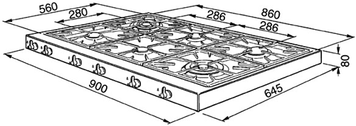 Classic 6 Burner Gas Hob. 900mm. additional image