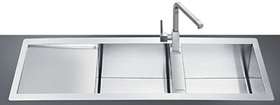 2.0 Bowl Stainless Steel Flush Fit Sink, Left Hand Drainer. additional image