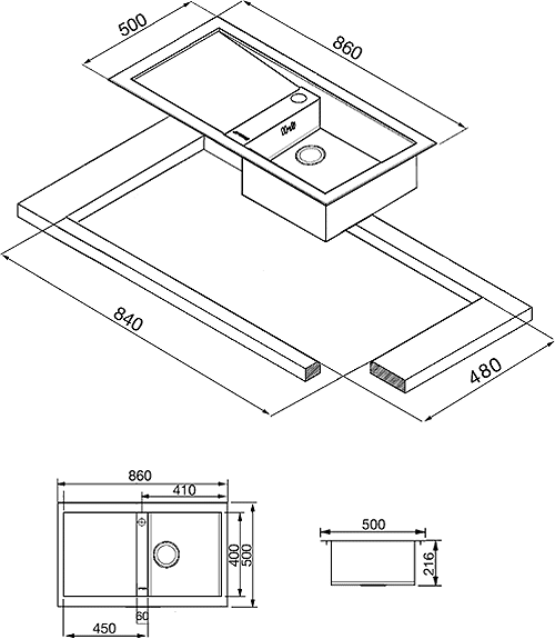 1.0 Bowl Low Profile Stainless Steel Sink, Right Hand Drainer. additional image