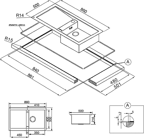 1.0 Bowl Stainless Steel Flush Fit Sink, Right Hand Drainer. additional image