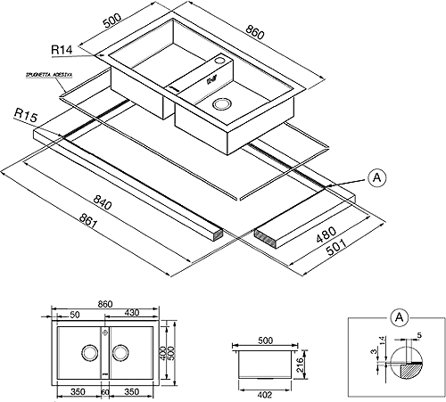 2.0 Bowl Stainless Steel Flush Fit Kitchen Sink. additional image