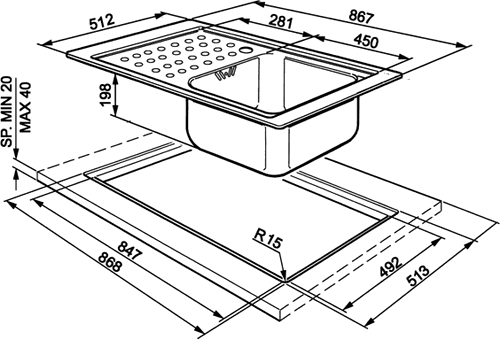 1.0 Bowl Low Profile Stainless Steel Sink, Left Hand Drainer. additional image