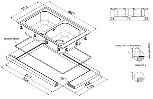 2.0 Bowl Stainless Steel Flush Fit Inset Kitchen Sink. additional image