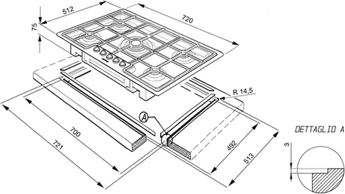 Linear Flush Fit 5 Burner Gas Hob. 720mm. additional image