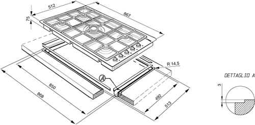 Linear Flush Fit 5 Burner Gas Hob. 900mm. additional image