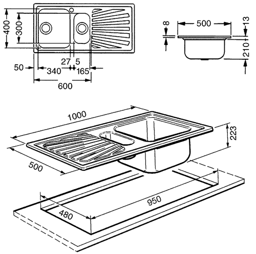 1.5 Bowl Stainless Steel Inset Kitchen Sink With Left Hand Drainer. additional image