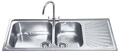 2.0 Bowl Stainless Steel Kitchen Sink With Right Hand Drainer. additional image