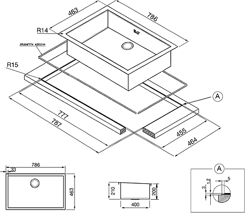 1.0 Bowl Stainless Steel Flush Fit Kitchen Sink. additional image