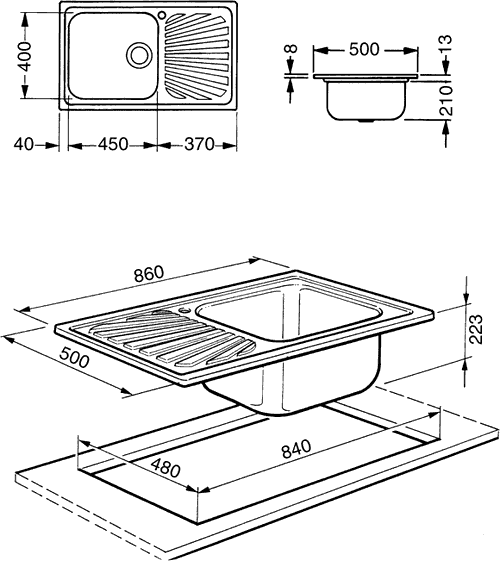 1.0 Large Bowl Stainless Steel Kitchen Sink, Right Hand Drainer. additional image