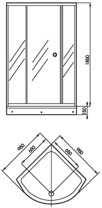 950x950 Quadrant shower enclosure with shower tray. additional image