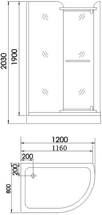 1200x800 Left hand offset quadrant enclosure with shower tray. additional image