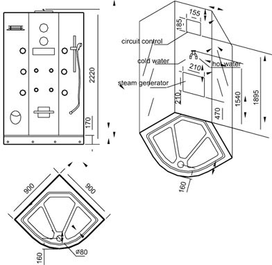 900x900 Steam massage shower enclosure, mirror panels. additional image