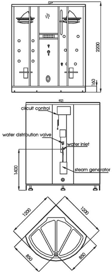 1200x1200 Steam massage shower enclosure for two. additional image