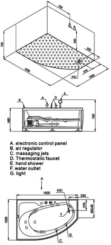 Deluxe Whirlpool Bath.  Left Hand. 1500x1000mm. additional image