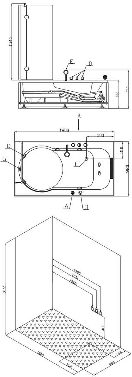 Complete Shower Bath (Left Hand). 1800mm. 6 Jet whirlpool. additional image