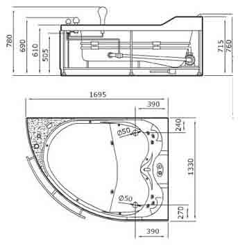 Whirlpool Bath for 2 Persons.  Left Hand. 1695x1330mm. additional image