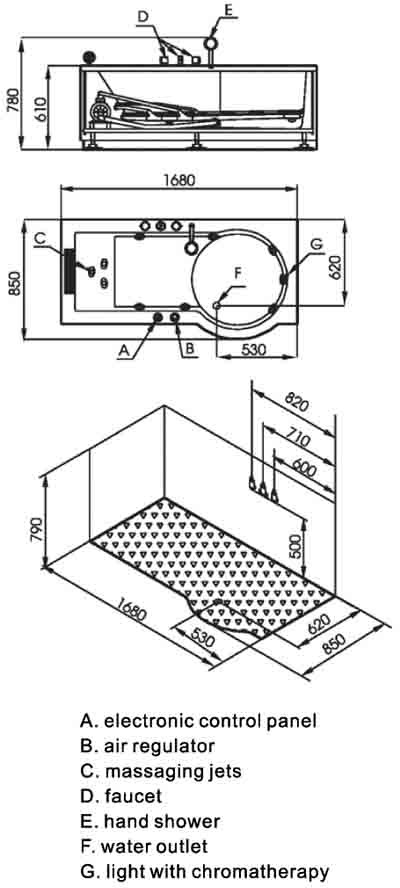 Complete Shower Bath (Left Hand). 1680mm. 8 Jet whirlpool. additional image