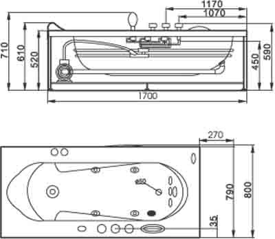 Deluxe Whirlpool Bath.  Left Handed. 1700x800mm. additional image