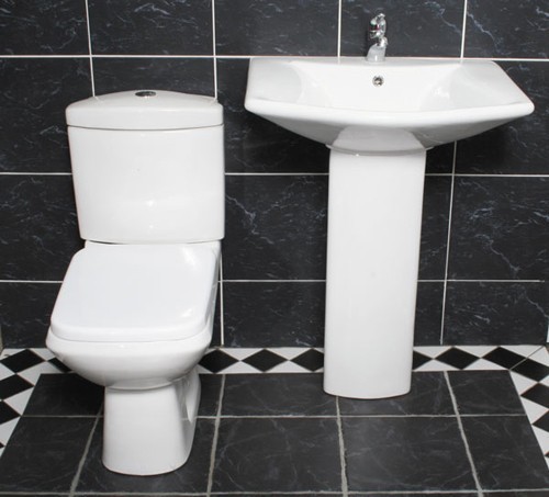 Square designer four piece bathroom suite with 1 tap hole basin. additional image