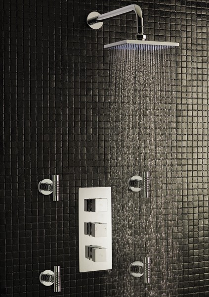 Triple Concealed Thermostatic Shower Valve, Head & Jets. additional image
