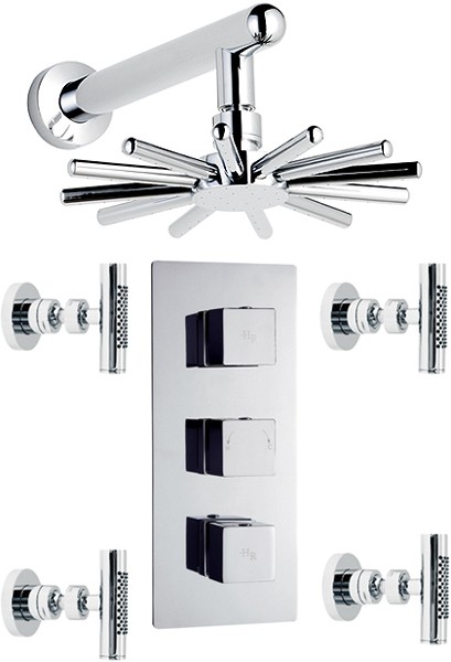 Triple Concealed Thermostatic Shower Valve, Head & Jets. additional image