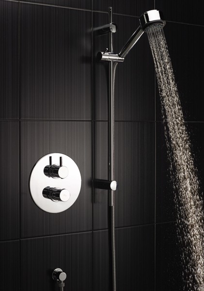 Twin Thermostatic Shower Valve, Slide Rail & Handset. additional image