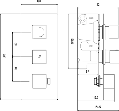 Twin Thermostatic Shower Valve With Built In Outlet (Chrome) additional image