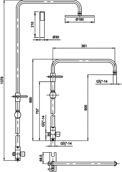 Thermostatic Bar Shower Valve, Adjustable Riser Set. additional image