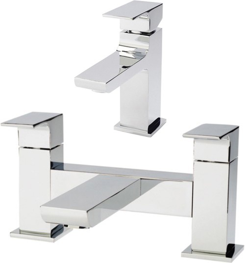 Basin Mixer & Bath Filler Tap Set (Chrome). additional image