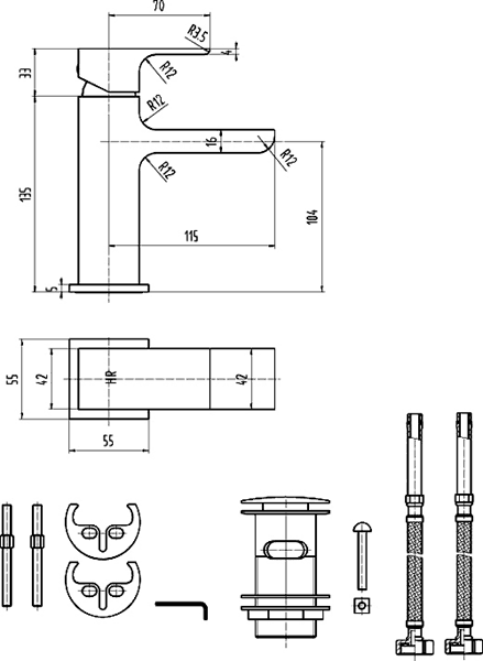 Bath Shower Mixer & Waterfall Basin Tap (Chrome). additional image