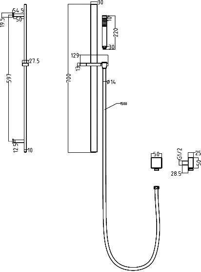 Twin Thermostatic Shower Valve & Slide Rail Kit (Chrome). additional image