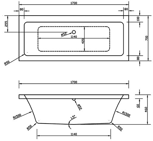 Double Ended Acrylic Bath. 1700x700mm. additional image