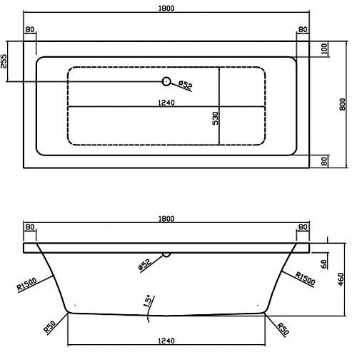 Double Ended Acrylic Bath. 1800x800mm. additional image