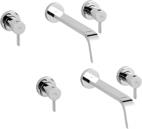 Wall Mounted Basin Mixer & Bath Filler Tap Set (Chrome). additional image