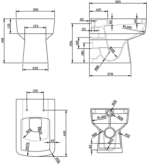 Square Back To Wall Toilet Pan With Top Fix Seat. additional image