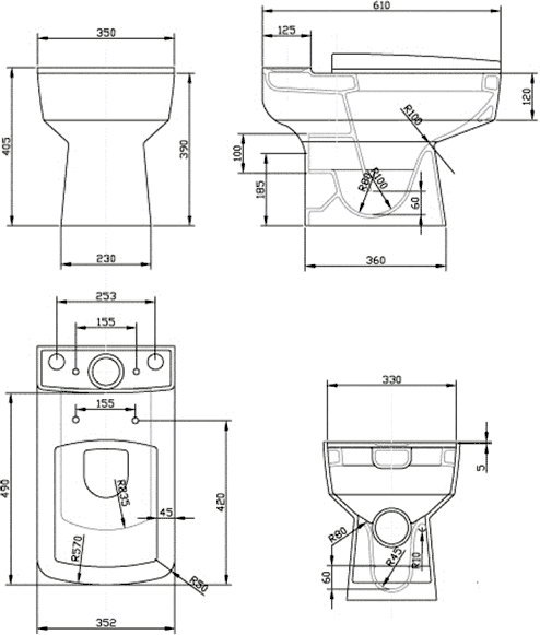 Square Toilet With Dual Push Flush & Top Fix Seat. additional image