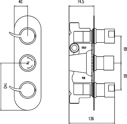 Triple Concealed Thermostatic Shower Valve (Chrome). additional image