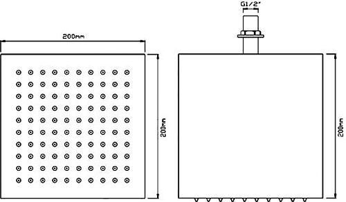 Square Shower Head (Stainless Steel). 200x200x200mm. additional image