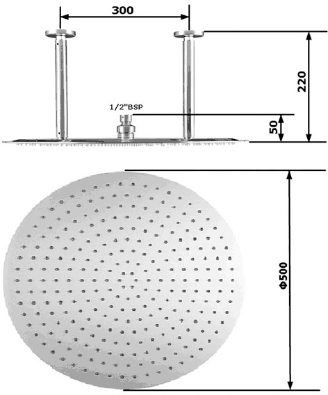 Round Shower Head (Stainless Steel). 500mm. additional image