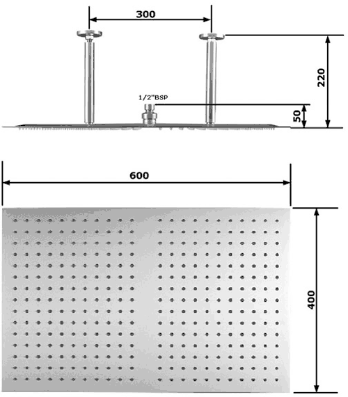 Rectangular Shower Head (Stainless Steel). 600x400mm. additional image