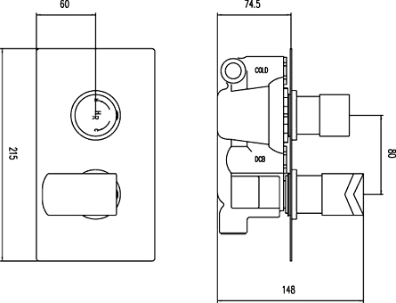 3/4" Twin Thermostatic Shower Valve With Diverter (Black). additional image